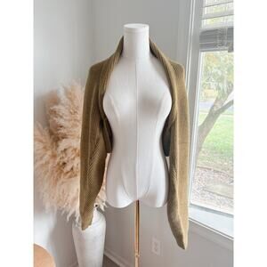 Tan Ribbed Cocoon Shrug Sweater Women’s Small Cropped Dolman Sleeve Minimalist
